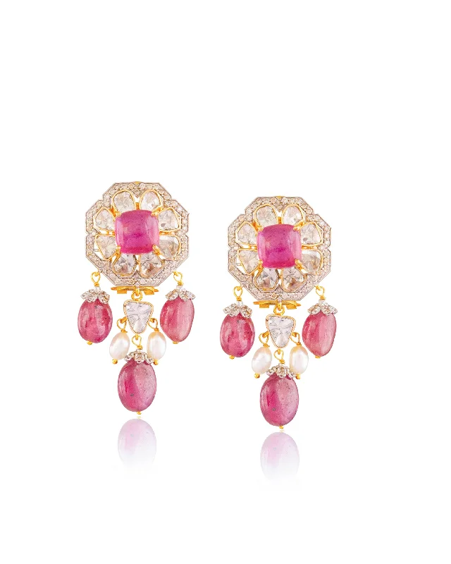 women's long drop earrings-Lashika Polki And Diamond Long Earrings