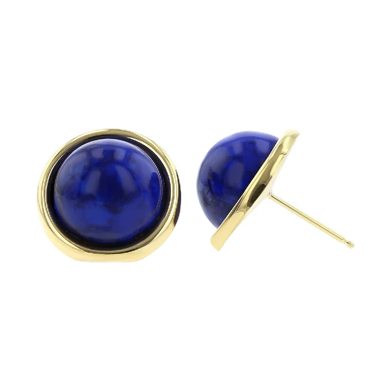 women's heart-shaped stud earrings-14K Yellow Gold Lapis Lazuli Stud Earrings