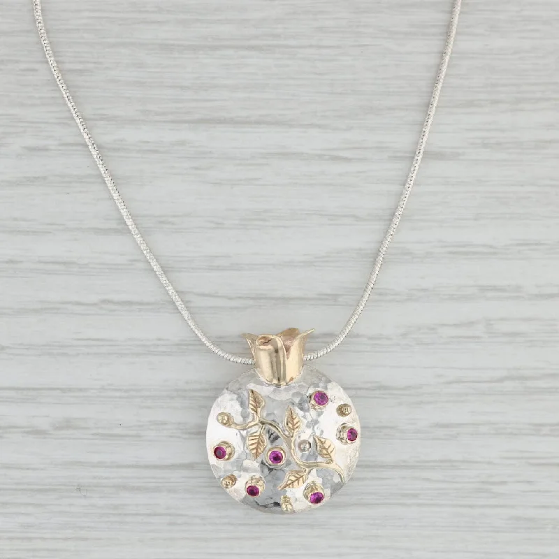 women's symbolic necklaces-Artisan Floral Pendant Necklace 10k Gold Sterling Silver Lab Created Ruby 17.5"