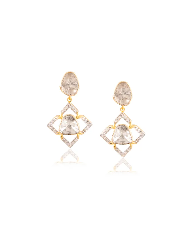 women's glamorous earrings-Ishita Polki And Diamond Long Earrings