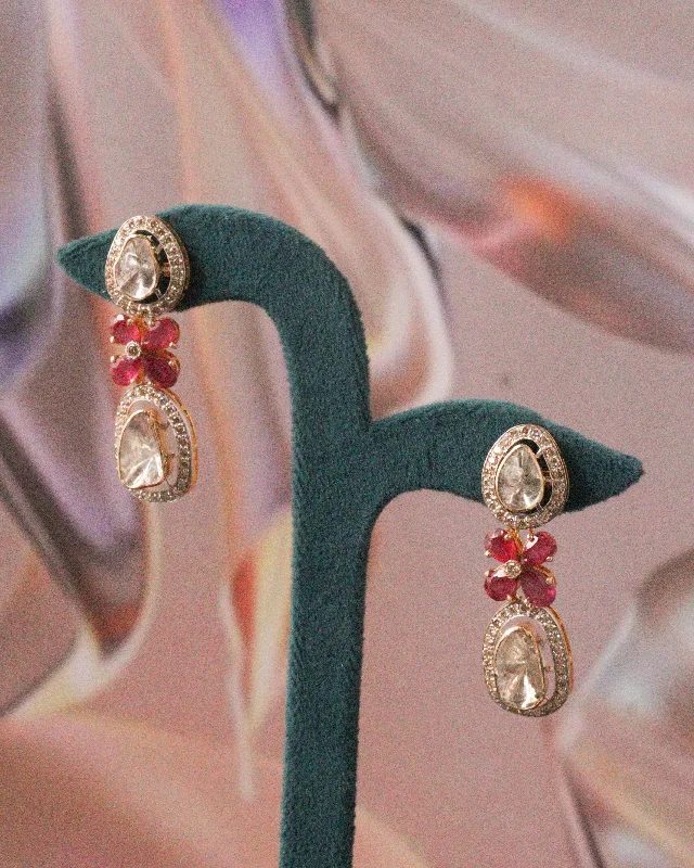 women's unique earrings-Arushi Polki And Diamond Long Earrings