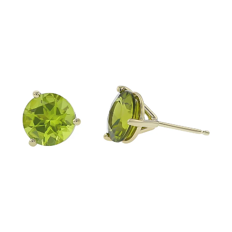 women's small hoop earrings-14K Yellow Gold Peridot Stud Earrings