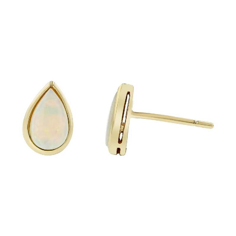 women's small stud earrings-14K Yellow Gold Pear Shape Opal Stud Earrings