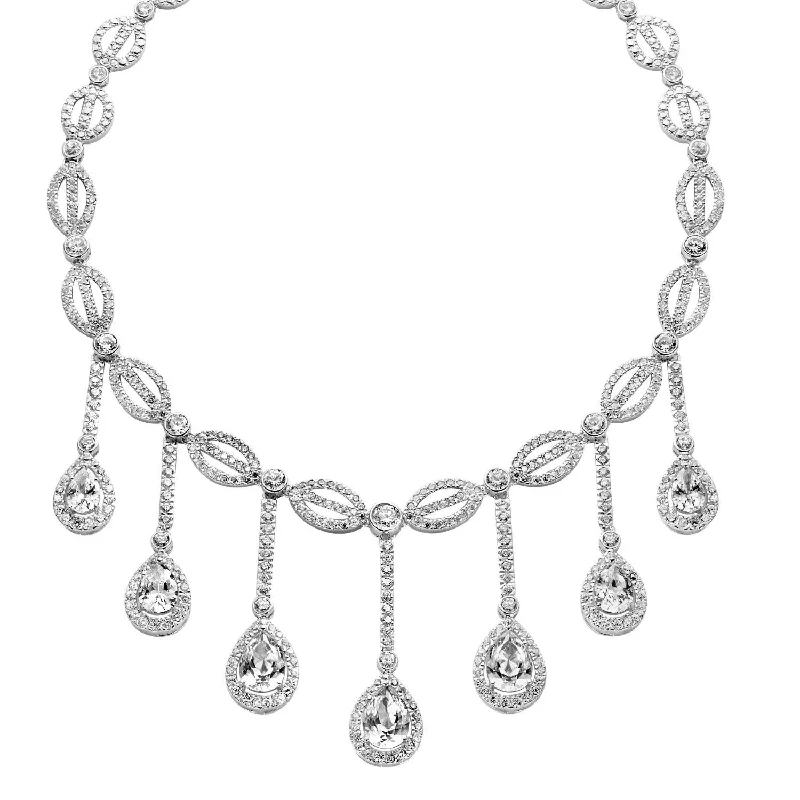 women's bridal pearl necklaces-Sterling Silver Rhodium-Plated Cubic Zirconia Statement Last Pair Necklace