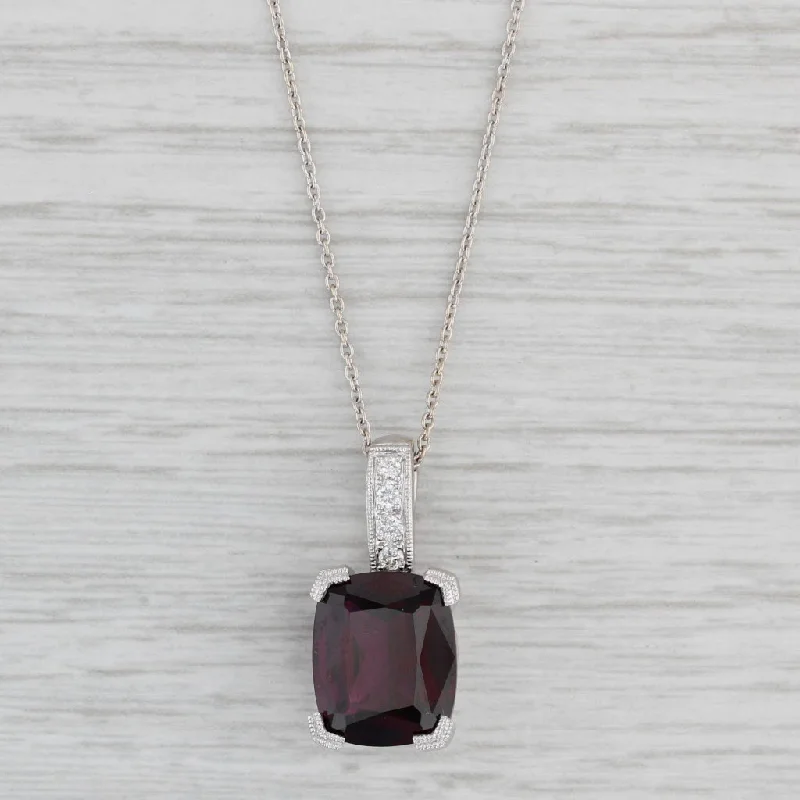 women's classic necklaces-6.25ctw Almandine Garnet Tourmaline Diamond Pendant Necklace 14k White Gold 16"