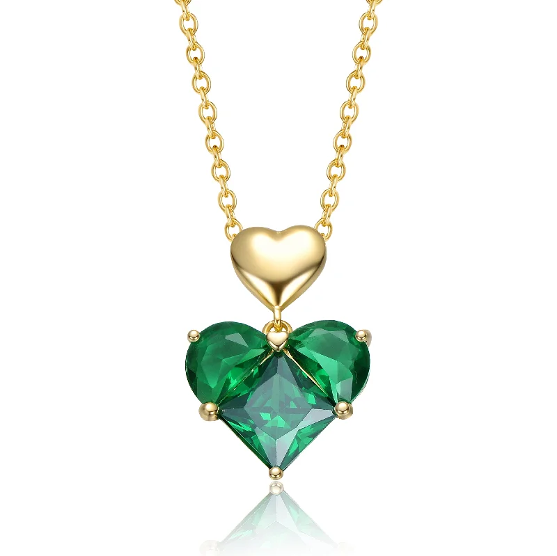 women's high-end necklaces-Aurore Green Double Heart Pendant Necklace