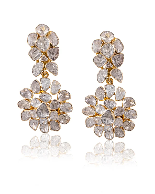 women's hoop earrings for women-Tanvika Polki And Diamond Long Earrings