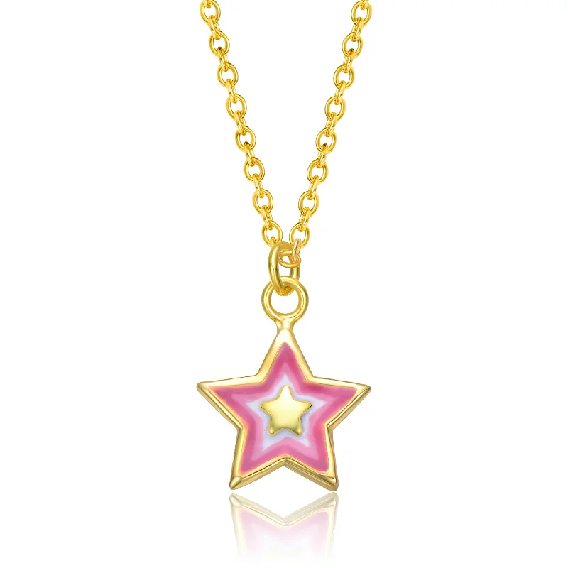 women's diamond pendant necklaces-14k Gold Plated Red & White Lucky Star Pendant Charm Necklace