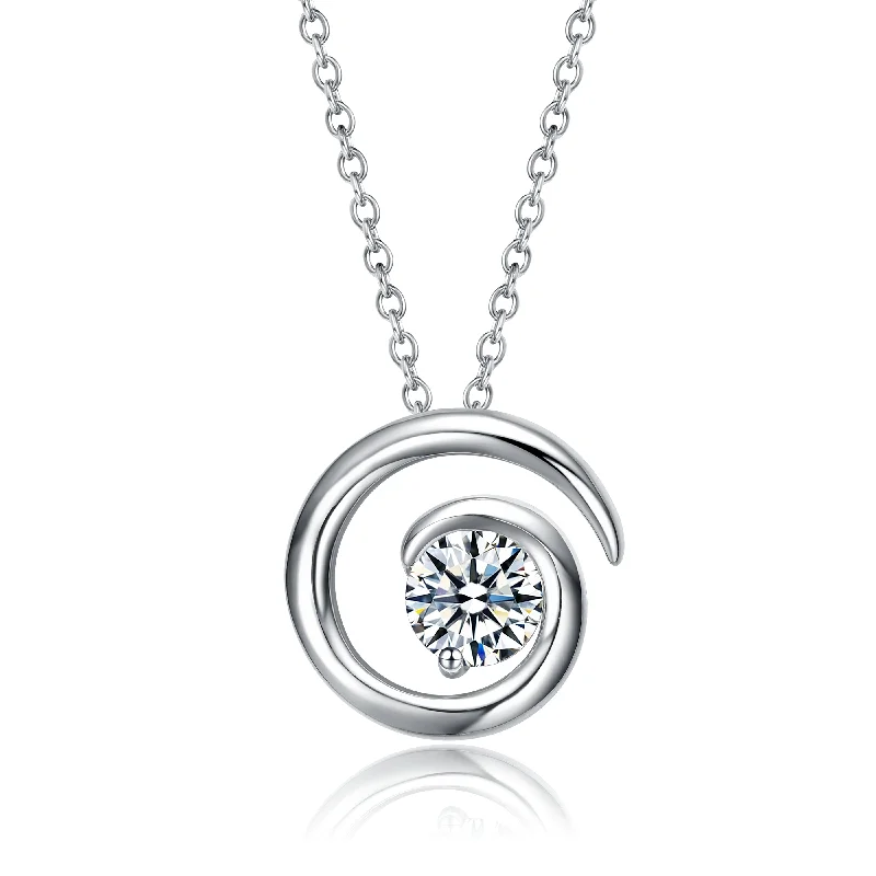 women's initial necklaces-Sterling Silver with 1ct Lab Created Moissanite Open Eternity Circle Swirl Pendant Necklace