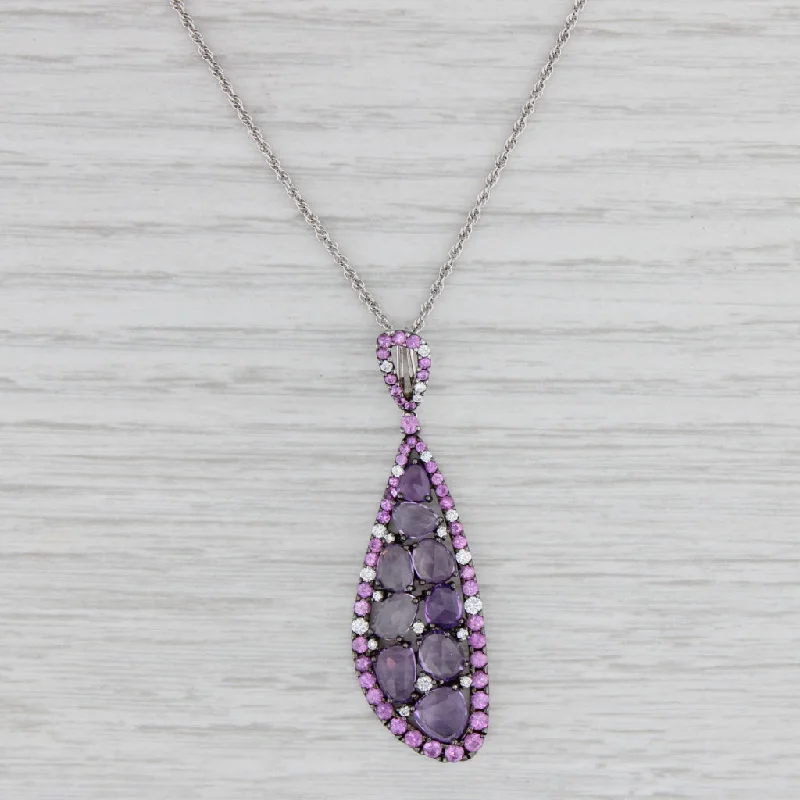 women's gemstone necklaces-New Amethyst Sapphire Diamond Pendant Necklace 14k Gold Allison Kaufman 18"