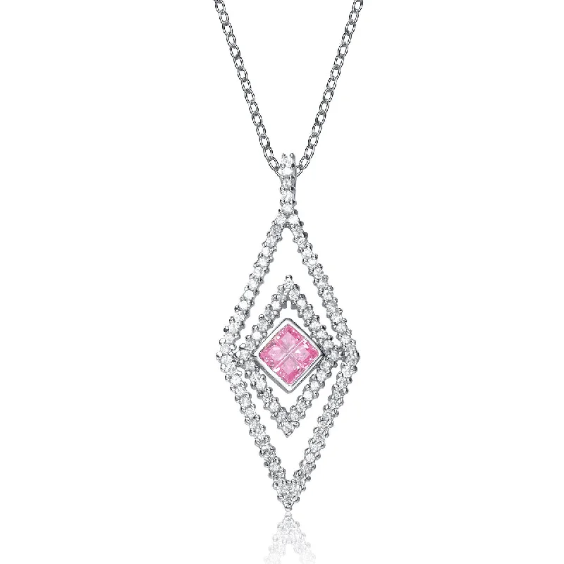 women's infinity necklaces-Renée Geometric Argyle Pink Pendant Necklace