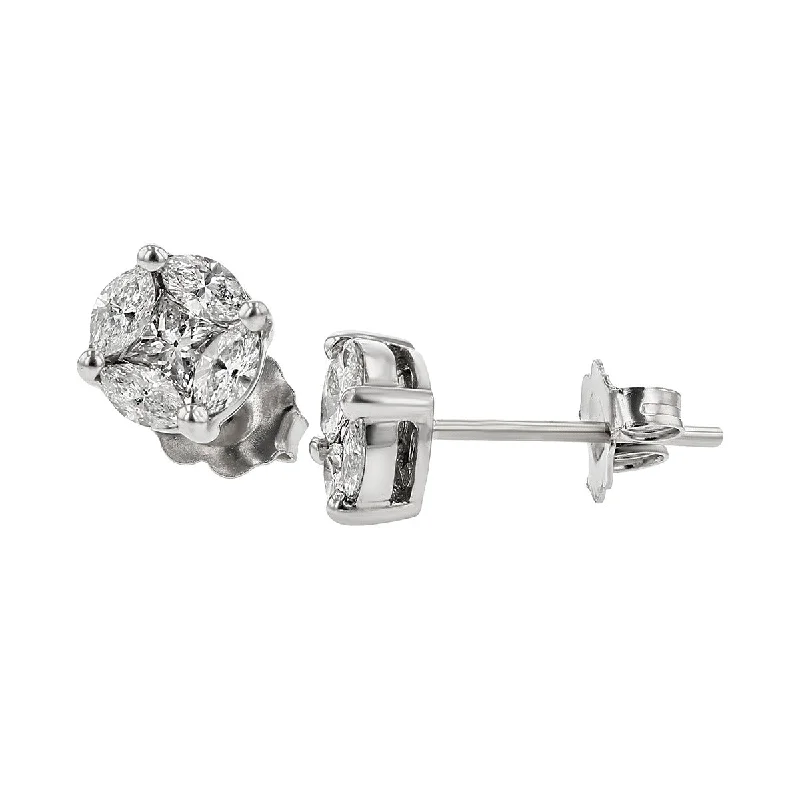 women's cubic zirconia earrings-14K Princess-Cut Diamond Halo Stud Earrings