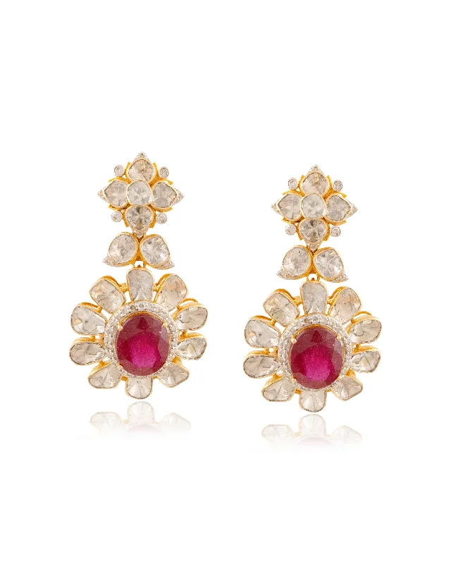 women's long drop earrings-Tanisha Polki And Diamond Long Earrings