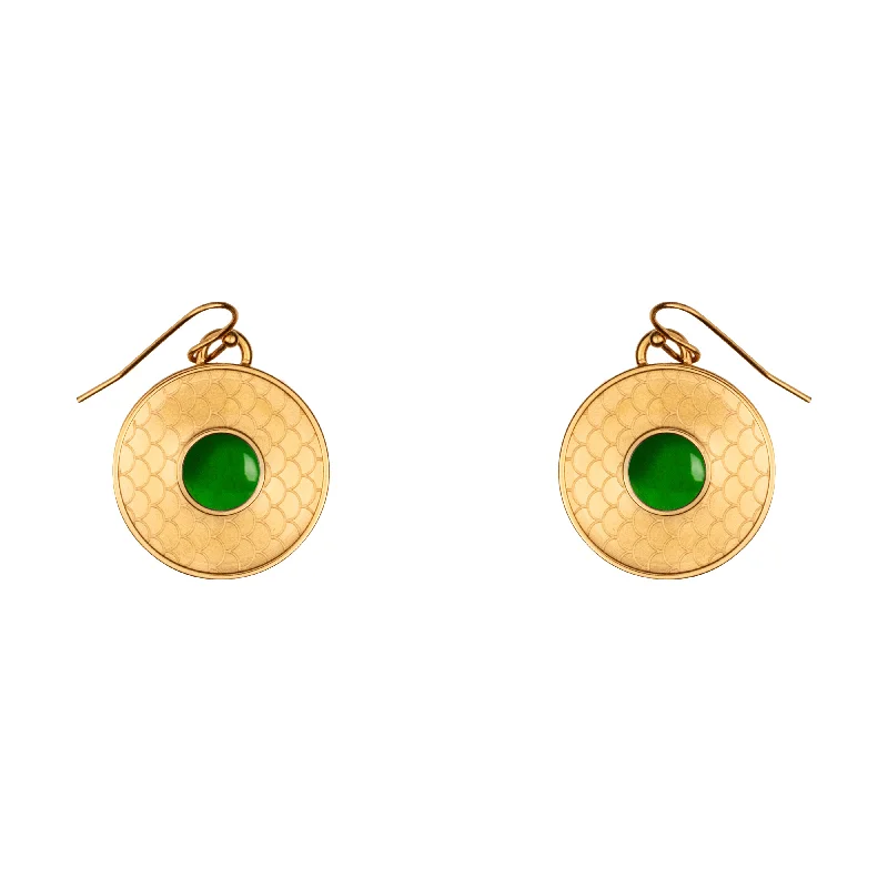 women's rose gold earrings-Salamander Cabochon Emerald & Gold Earrings