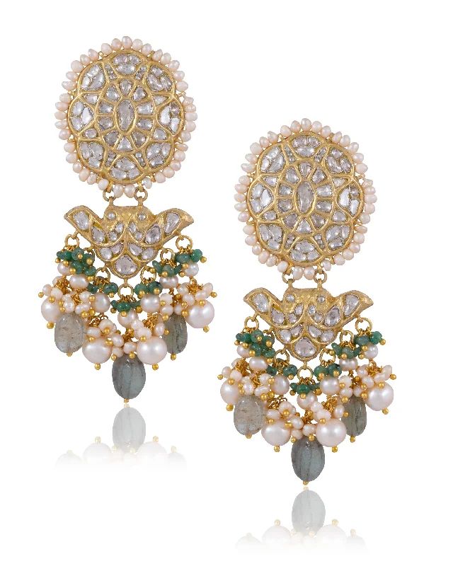 women's rose gold earrings-Rishita Polki Long Earrings