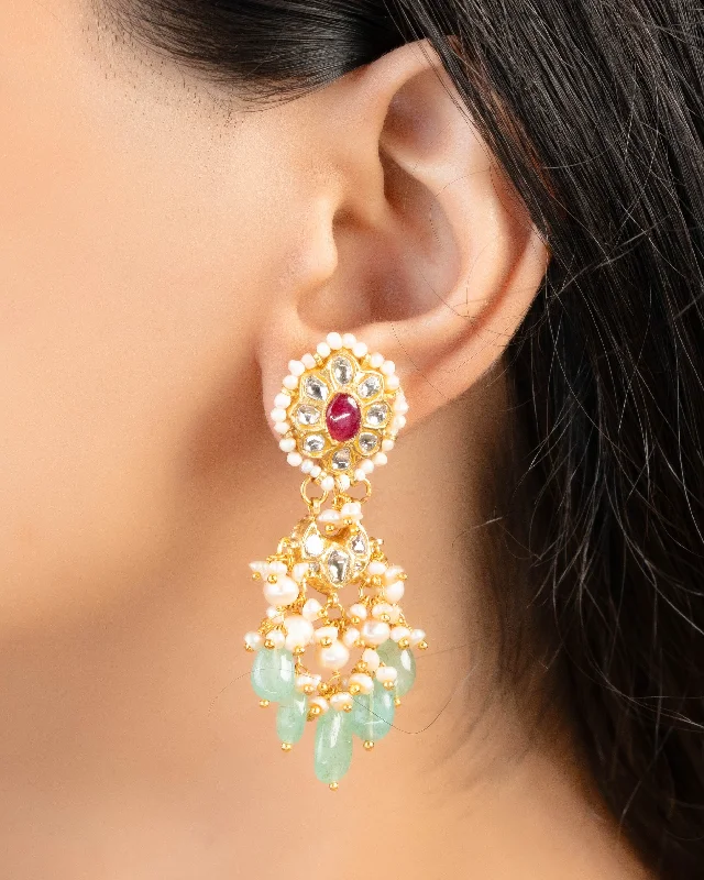 women's wedding earrings-Anshula Polki Long Earrings