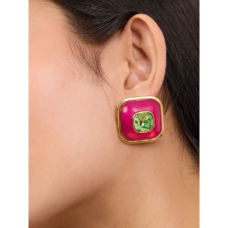 women's infinity stud earrings-Isharya Pink & Green Classic in 18Kt Gold Plated Earrings