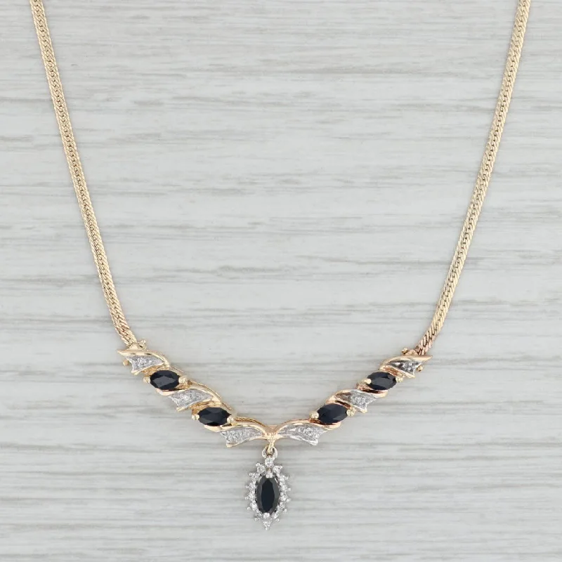 women's long necklaces-0.64ctw Lab Created Sapphire Diamond V Necklace 10k Yellow Gold 15.25"