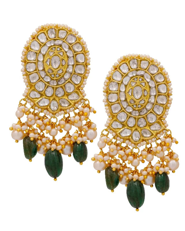 women's gemstone drop earrings-Khalak Polki Long Earrings