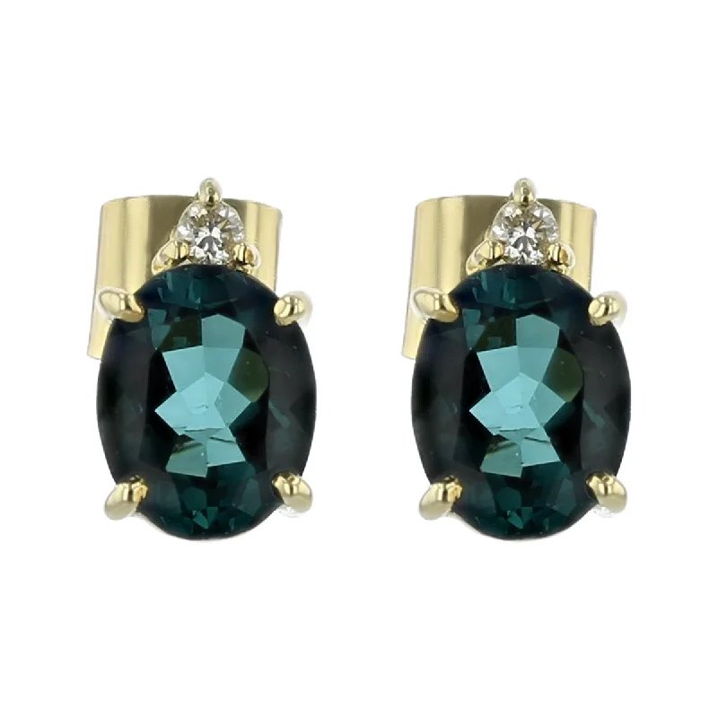 women's antique earrings-14K Oval Tourmaline and Diamond Stud Earrings