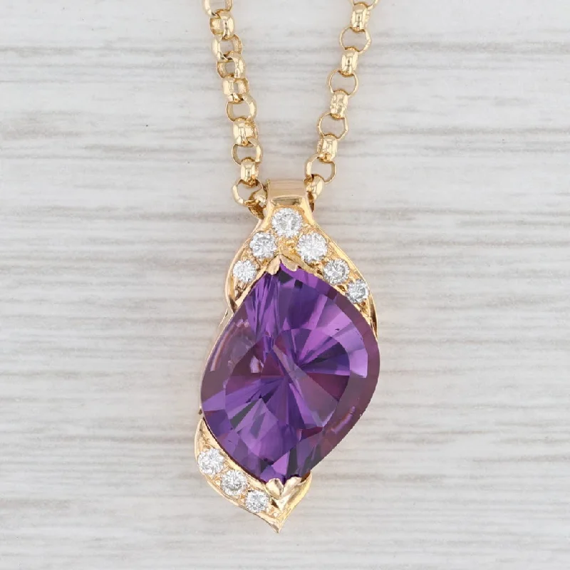 women's birthstone pendant necklaces-8.90ctw Amethyst Diamond Pendant Necklace 18k Gold 18" Rolo Chain