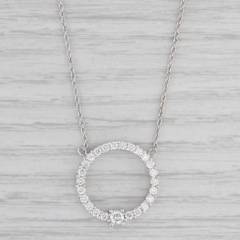 women's anniversary necklaces-0.92ctw Diamond Eternity Circle Pendant Necklace 14k White Gold 19" Rope Chain