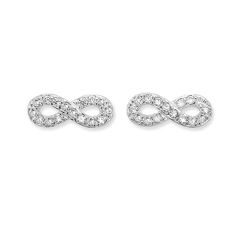 women's antique earrings-Sterling Silver Infinity Stud Earrings with Pave Set CZ's