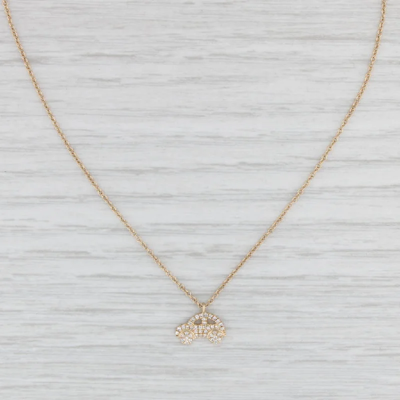 women's statement necklaces-New 0.10ctw Diamond VW Bug Pendant Necklace 14k Yellow Gold 16-18" Cable Chain