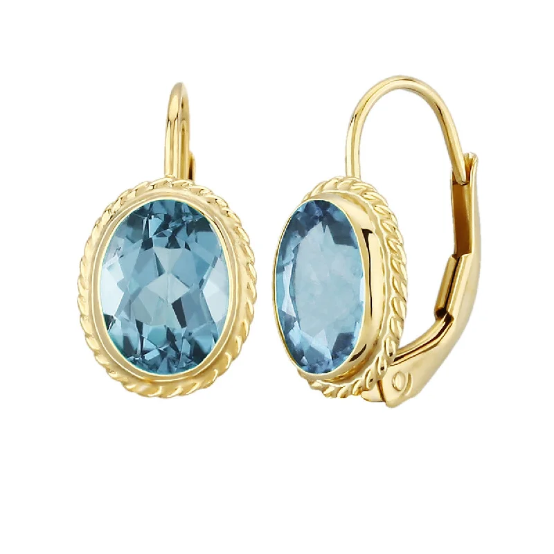 women's tassel earrings-14K Yellow Gold Blue Topaz Drop Earrings