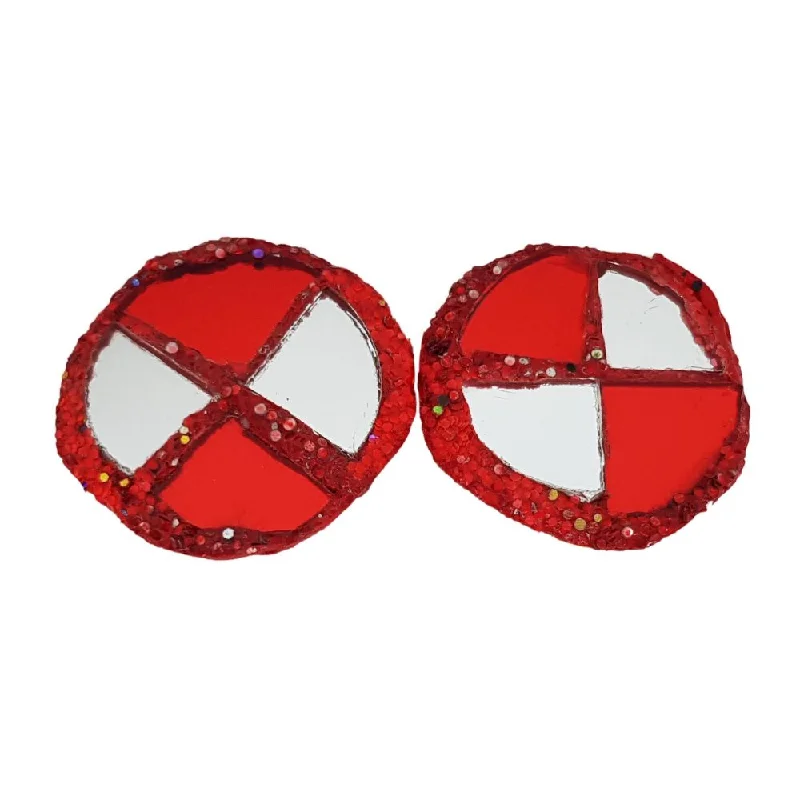 women's silver dangling earrings-HARLEQUIN RED ROUND CLIP-ON EARRINGS