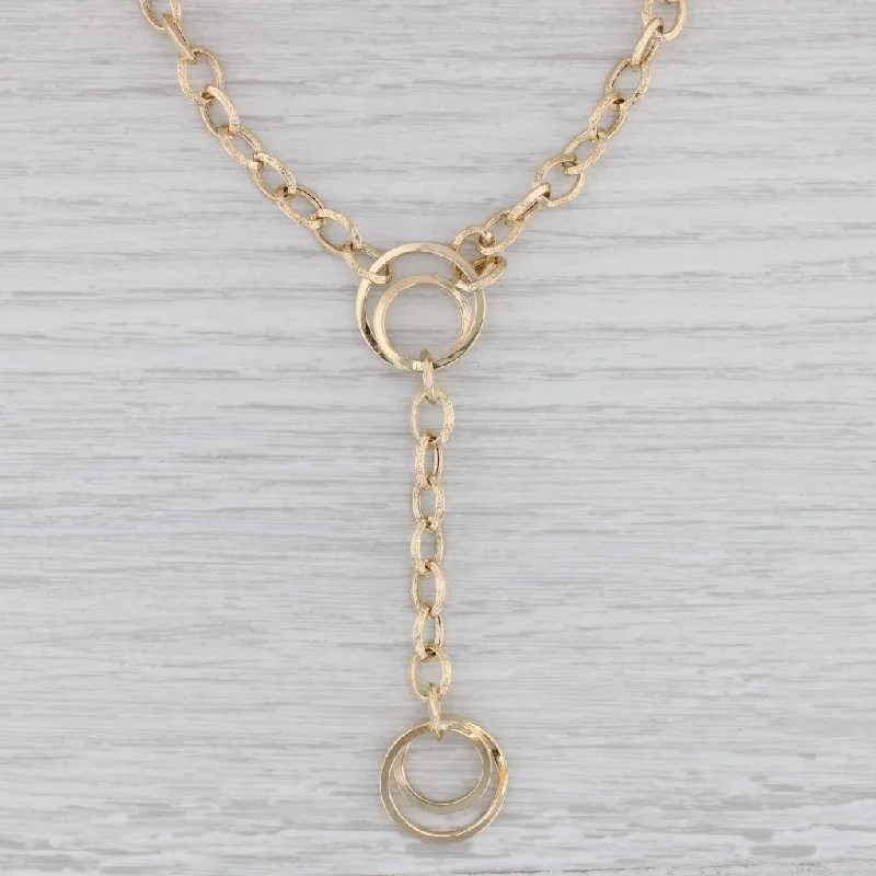 women's geometric necklaces-Linked Circles Lariat Pendant Necklace 14k Yellow Gold 17" Cable Chain Statement