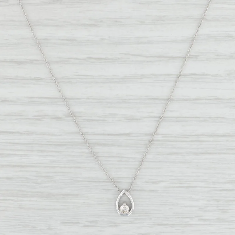 women's vintage necklaces-New 0.10ctw Diamond Teardrop Pendant Necklace 14k White Gold 18" Rope Chain