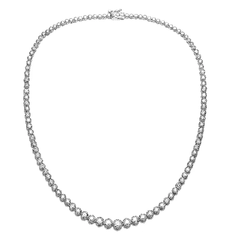 women's friendship necklaces-White Gold Plated with Cubic Zirconia Graduated-Size Tennis Chain Anniversary Necklace