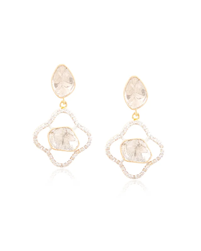 women's pearl drop earrings-Heena Polki And Diamond Long Earrings