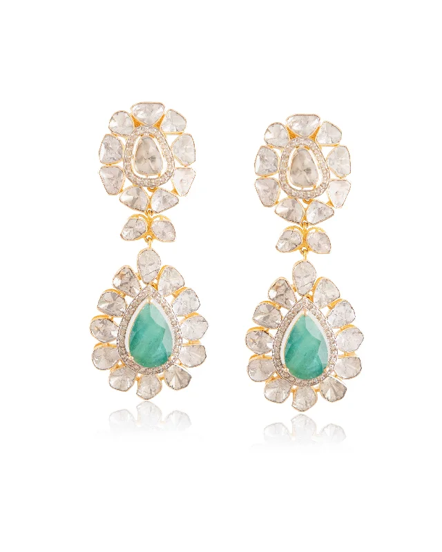 women's diamond hoop earrings-Kaveri Polki And Diamond Long Earrings