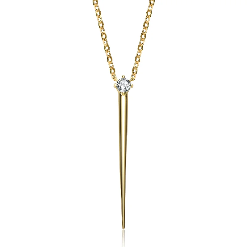 women's luxury pendant necklaces-Sterling Silver 14k Yellow Gold Plated 0.10ct Lab Created Moissanite Gothic Spike Pendant Layering Necklace