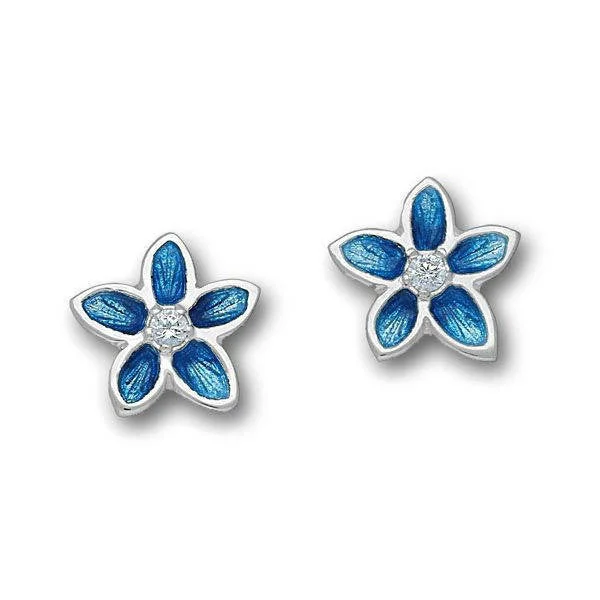 women's wedding stud earrings-White Cubic Zirconia Marine Blue Flower Stud Earrings In Silver