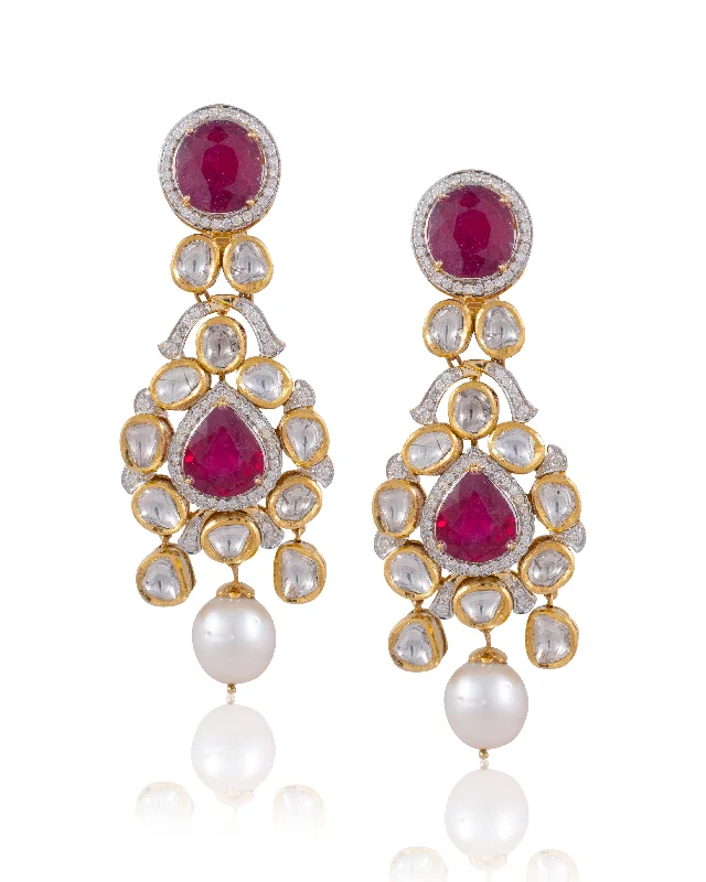 women's vintage stud earrings-Oviyaa Polki And Diamond Long Earrings