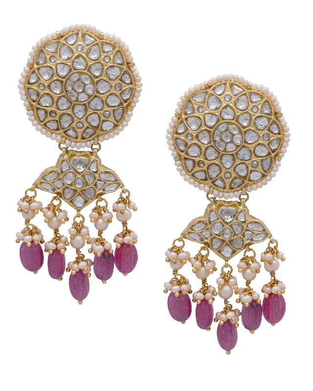 women's luxury earrings-Kriti Polki Long Earrings