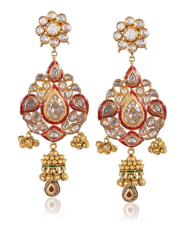 women's crystal earrings-Dhvija Jadau Polki Long Earrings