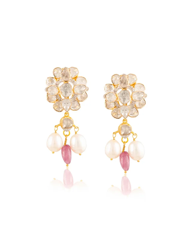 women's clip-on stud earrings-Kritika Polki And Diamond Long Earrings