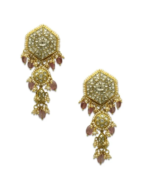 women's clip-on earrings-Suhala Polki Long Earrings