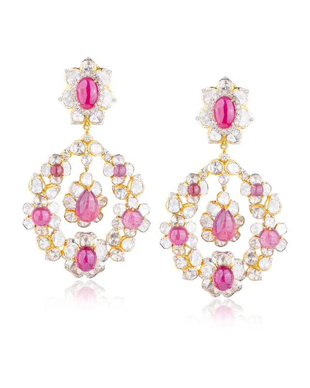 women's gold earrings-Hamshina Polki And Diamond Long Earrings