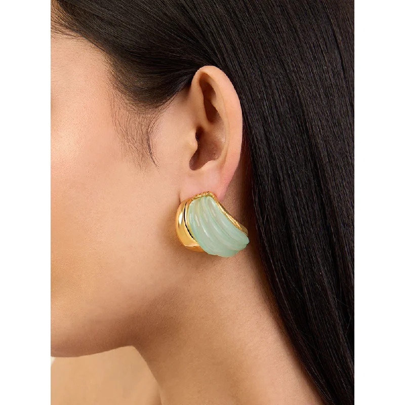 women's diamond halo earrings-Isharya Green Shell in 18Kt Gold Plated Earrings