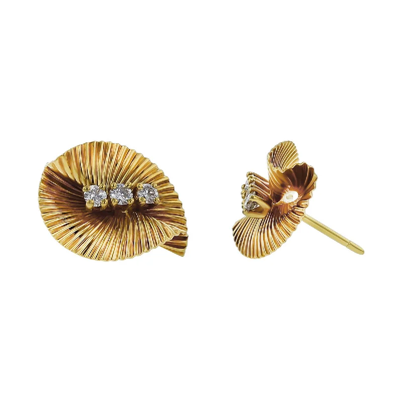 women's gold drop earrings-14K Yellow Gold Diamond Fan Shape Earrings