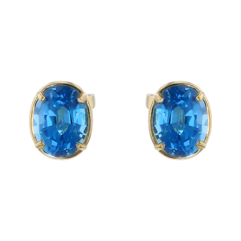 women's floral hoop earrings-14K Yellow Gold Blue Topaz Stud Earrings