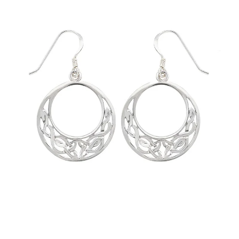 women's wedding earrings-Sterling Silver Celtic Round Drop Earrings