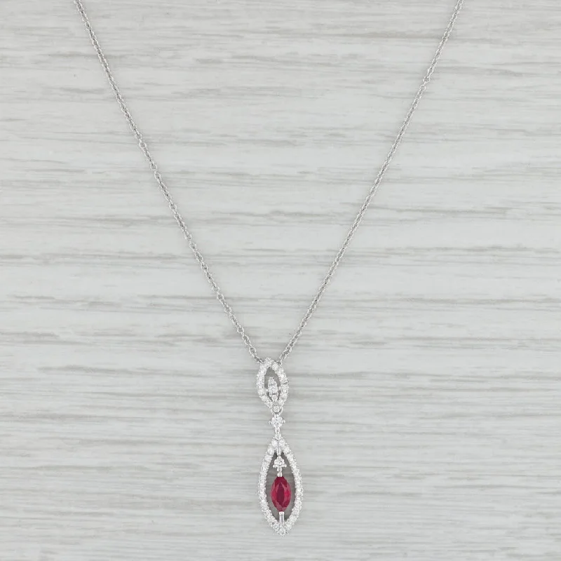 women's elegant necklaces-New 0.46ctw Ruby Diamond Marquise Pendant Necklace 14k Gold 18" Cable Chain