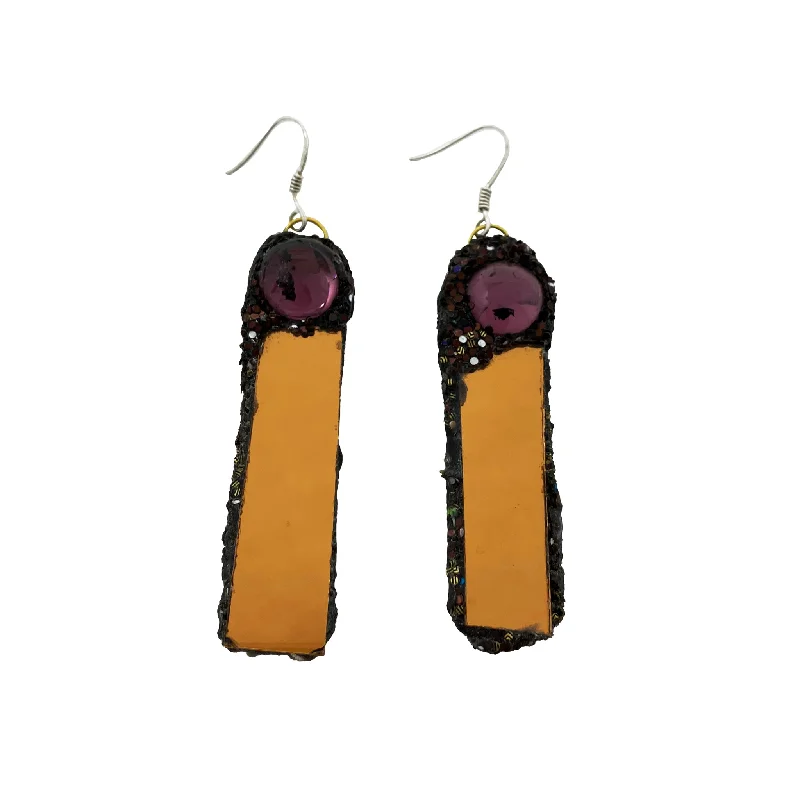 women's drop earrings-COPPER GOLD & PURPLE PENDANT EARRINGS, 2021