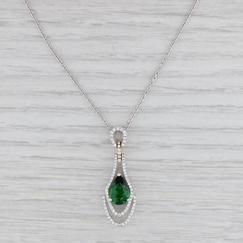 women's heart-shaped necklaces-New 1.89ctw Chrome Tourmaline Diamond Pendant Necklace 18k White Gold 17" Spark